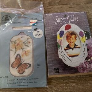 Set Of 2 Counted Cross Stitch Kits Bag Tag And Frame